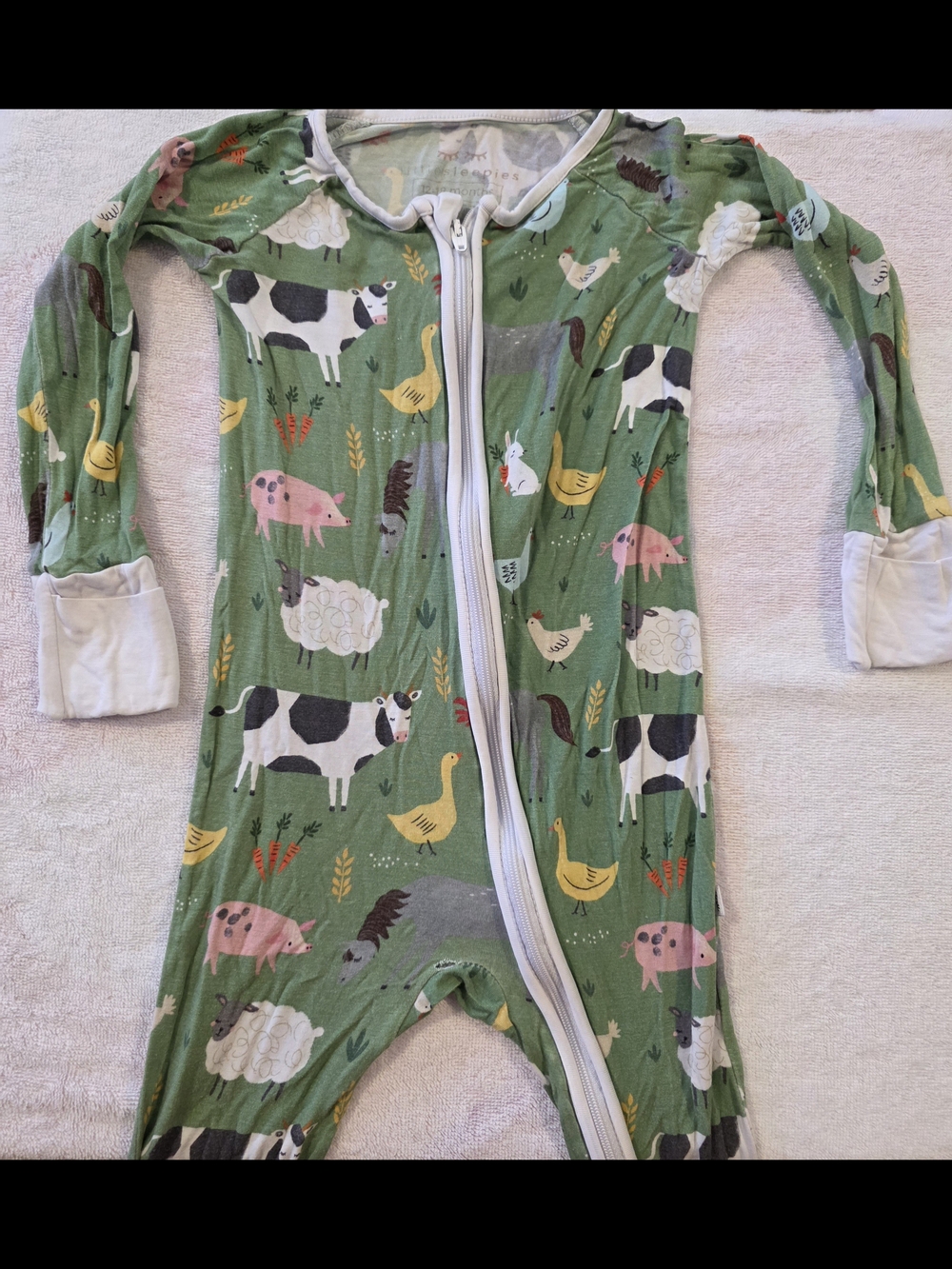 Green Farm Animals Little Sleepies Zippy 12-18 Mo